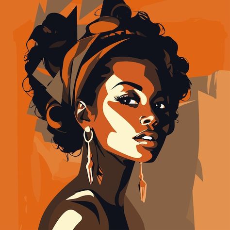 Vector black woman illustration | Premium Vector #Freepik #vector Black Women Sketch, Black Woman Art Aesthetic, Natural Hair Art Illustrations, Painting Ideas Portrait, Pro Black Art, Black Woman Illustration, Abstract Vector Art, Realistic Flower Drawing, Vector Painting