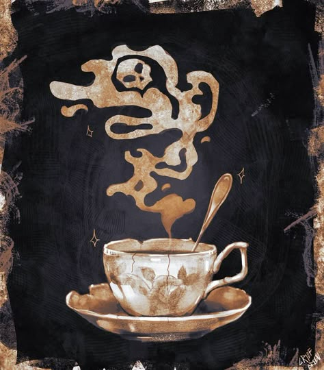 Poisoned Tea Aesthetic, Black Poison Aesthetic, Poison Tea Aesthetic, Poison Tea Cup Tattoo, A Magic Steeped In Poison Aesthetic, A Magic Steeped In Poison Fanart, Witch Illustration Vintage, Potions Illustration, Poison Aesthetic Dark