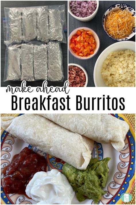 Breakfast Burritos - Freezer Meals 101 Freezing Breakfast Burritos, Freezer Friendly Breakfast Burritos, How To Freeze Breakfast Burritos, Make Ahead Burritos Frozen, Frozen Burrito Recipe, Healthy Breakfast Burritos Freezer, Breakfast Burritos Freezer, Plated Breakfast, Frozen Breakfast Burritos