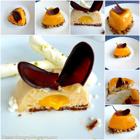 Peach passion entrmet Peach Entremet, Small Individual Cakes, Entremet Passion, Peaches Dessert, Vegan Peach, Ethereal Nature, Peach Jelly, Dessert Light, Fine Dining Desserts