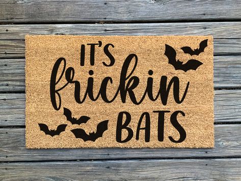 "Make an impression on your guests and trick-or-treaters before they walk in the door!  This hand-painted doormat is the perfect addition to your halloween and fall decor.  ✨About the product✨ - As of right now, our doormats come in one standard size, 30\" wide x 18\" tall  - These indoor/outdoor mats are made of durable, all natural coir (coconut fiber) bristles with a vinyl backing to avoid slipping on any surface - Each design is hand painted and coated with liquid rubber for a vibrant color Spooky Mats, Halloween Rugs Diy, Fall Door Mats Diy, Diy Fall Doormat, Halloween Door Mat Diy, Diy Halloween Doormat, Spooky Doormat, Fall Door Mat, Halloween Mat