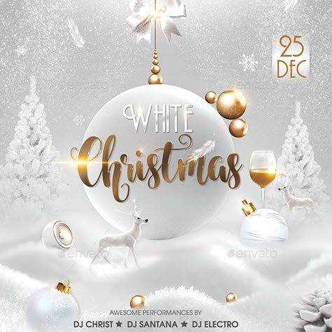 White Christmas Design Graphic, White Christmas Party Invitations, White Christmas Invitation, White Christmas Poster, Christmas Post Design, Christmas White And Gold, Fonts For Christmas, White Gold Christmas, Xmas Poster