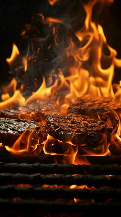 Sizzling flames, Fiery grill ready for some mouthwatering barbecue action Vertical Mobile Wallpaper AI Generated Meat Background, Fire Restaurant, Recipe Book Design, Photoshoot Lifestyle, Food Health Benefits, Grilled Beef, Bar Grill, Heart With Arrow, Burger King