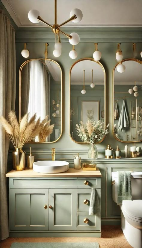 15+ Gorgeous Sage Green Bathroom Ideas to Transform Your Space 63 Sage Green Western Bathroom, Sage Green Shower Room, Green Guest Bathroom Ideas, Sage And Gold Bathroom Ideas, Half Bathroom Ideas Green, Sage Green House Interior Aesthetic, Sage Green Bathroom Paint, Green Theme Bathroom, Earthy Green Bathroom