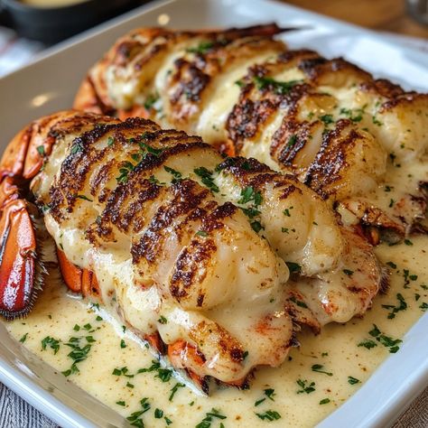 Indulge in tender lobster tails smothered in a rich, creamy garlic butter sauce. Perfect for special occasions and easy to make at home. Creamy Garlic Butter Sauce, Shrimp Linguine Recipe, Garlic Butter Lobster, Butter Lobster, Tuscan Garlic Chicken, Linguine Recipes, Mushroom Pork Chops, Lobster Tail, Bacon Stuffed Mushrooms