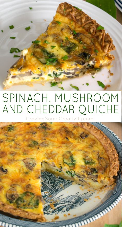 Quiche Brunch, Spinach Mushroom Quiche, Mushroom And Spinach Quiche, Quiche Spinach, Basic Quiche Recipe, Easy Quiche Recipe, Recipe With Spinach, Cheddar Quiche, Spinach Quiche Recipes