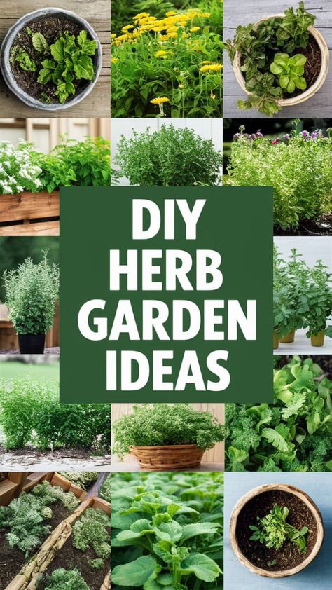 Create a DIY herb garden with repurposed containers, vertical pallet planters, or windowsill boxes. Grow basil, mint, and thyme for fresh culinary delights, enhancing meals with homegrown flavors effortlessly. In Ground Herb Garden, Herb Outdoor Planters, Deck Herb Garden Ideas Planters, Backyard Herb Garden Ideas, Deck Herb Garden, Container Herb Garden Ideas, Container Herbs, Herb Planter Ideas, Herb Garden Design Ideas