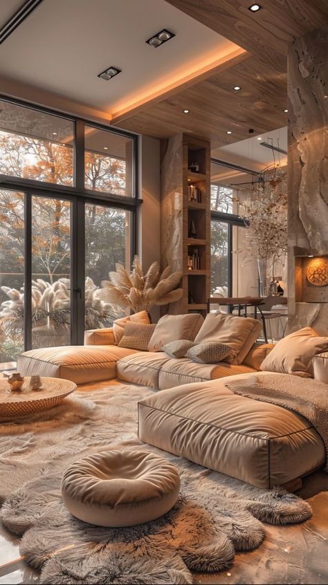 Light Bohemian Living Room, Amazing Living Rooms, Brown Luxury Living Room, Normal Living Rooms, Warm Tone Interior Design, Cozy House Inspiration, Modern House Design Interior 2024, Dream Living Room Luxury, Apartment Astethic