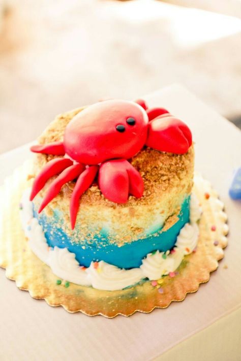 Crab Feed, Beach Themed Cakes, Ocean Birthday Party, Sea Cakes, Beach Cakes, Summer Cakes, Beach Birthday, Under The Sea Party, Kue Ulang Tahun