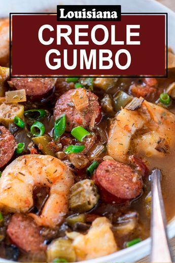 This authentic Creole Gumbo is a hearty mix of creole spices, shrimp, sausage, and vegetables. What makes this old-fashioned seafood gumbo stew special is okra instead of roux. Crockpot Gumbo With Okra, Gumbo With Orka, Texas Gumbo Recipe, Seafood Gumbo With Okra, Gumbo Recipe Crockpot Okra, Justin Wilson Gumbo Recipe, Seafood Gumbo Recipe Authentic New Orleans, Creole Style Shrimp And Sausage Gumbo, Gumbo Recipe Authentic Seafood