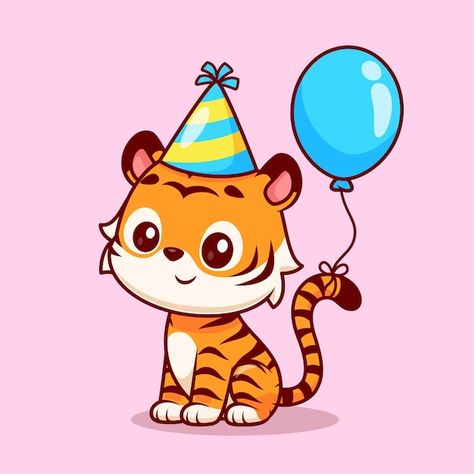 Premium Vector | Cute tiger birthday party with balloon cartoon vector icon illustration animal holiday isolated Birthday Tem, Digital Art Logo, Tiger Birthday Party, Pooh Pictures, Tiger Birthday, Tiger Drawing, Balloon Cartoon, Stickers To Make, Winnie The Pooh Pictures