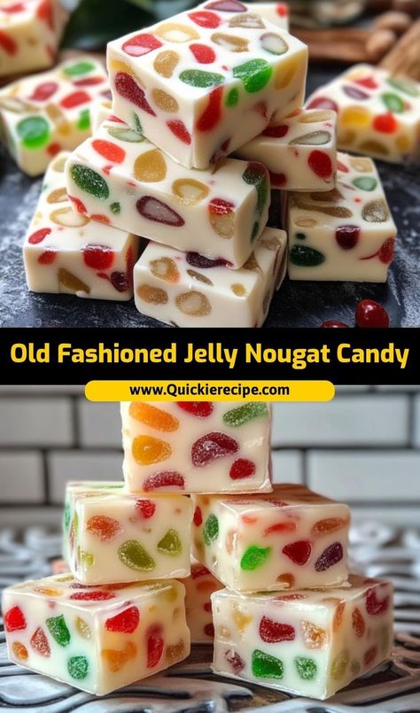 This old fashioned jelly nougat candy is the best nougat for a nostalgic sweet treat. Soft, chewy, and filled with fruity jelly, it’s the ultimate candy for holiday memories Soft Nougat Recipe, Best Nougat Recipe, Jelly Nougat, Fruit Jelly Recipe, Old Fashioned Christmas Candy, Nougat Candy, Nougat Recipe, Homemade Candy Bars, Christmas Candy Easy