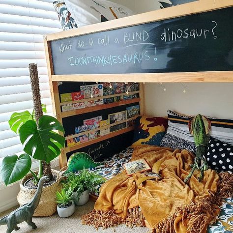 Jovana on Instagram: “I had to nag for about 2 years to get this Ikea bookshelf made by my darling 🙄 so now I'm happy. Just used little wood slats from…” Ikea Kura Reading Nook, Kura Bed Book Shelf, Ikea Kura Bed Underneath, Ikea Kura Baby And Toddler, Two Ikea Kura Beds One Room, Kura Bookshelf, Kura Bed Reading Nook, Ikea Kura Loft Bed Ideas, Kura Bed Decor