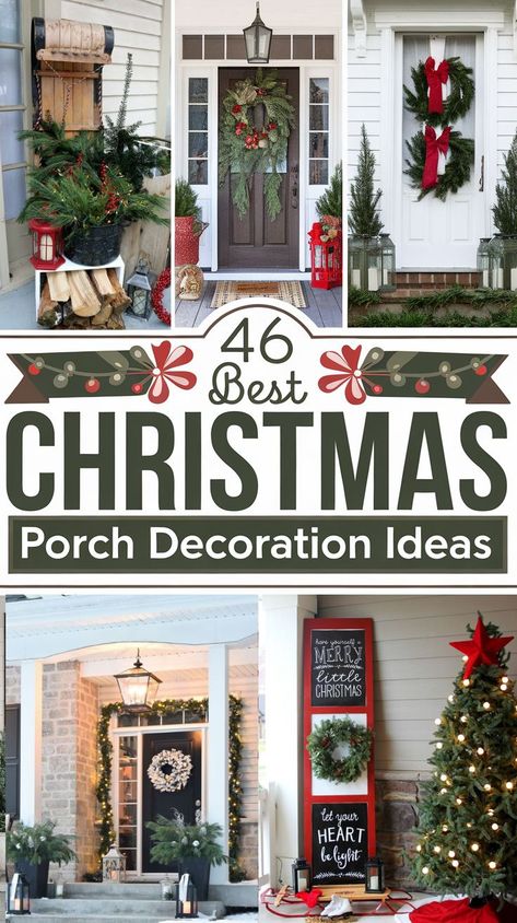 46 Cozy Christmas Porch Decoration Ideas to Try How To Make Your Front Porch Look Nice, Front Porch Diy Christmas Decor, Cheap Christmas Porch Decorating Ideas, Christmas Porch Table Decor, Southern Porch Christmas Decor, Outdoor Christmas Decorations Small Porch, Decorated Front Porches For Christmas, Front Porch Table Christmas Decor, Small Front Porch Ideas Christmas