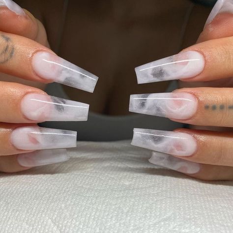 Clear Matte Nails, Clear Marble Nails, Milky White Marble Nails, Glam Nails Short, Transparent Acrylic Nails, Lv Nails, Bored Jar, 2023 Nail, Poly Gel