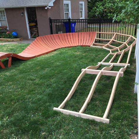 Kids Bike Track, Bike Pump Track, Backyard Skatepark, Trail Building, Pump Track, Skate Ramp, Skateboard Ramps, Home Backyard, Outdoor Play Areas