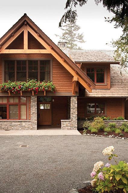 Pacific Northwest Home Exterior, Lodge style Home Inspiration, Wood and Rock Fixture, Craftsmen Style homes, architectural design Home Inspiration. https://lafleurmagazine.com/home-community/custom-lodge-style-home.php Lodge Home Exterior, Craftsmen Style Homes, Apartment Building Design, Lodge Style Home, Pacific Northwest Style, Lodge Homes, Craftsman Style Home, Bellingham Wa, Pacific Nw