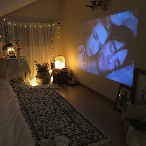 Projector In Bedroom, Hangout Room, Home Cinema Room, Attic Design, Movie Room, Future Apartment, Cozy Room, Room Ideas Bedroom, Room Inspiration Bedroom