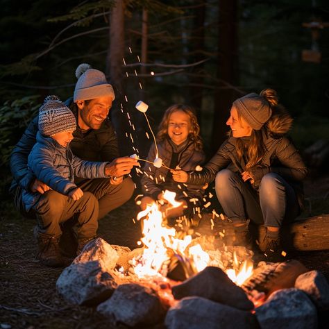 Family Campfire Fun: A joyful family moment as parents and children laugh together roasting marshmallows by the campfire. #family #campfire #marshmallows #laughter #children #parents #fun #evening #aiart #aiphoto #stockcake https://ayr.app/l/MsPm Family Bonfire Aesthetic, S’mores Family Photos, Fire Pit Family Photoshoot, Campfire Family Photos, Family Camping Photos, Family Campfire Photoshoot, Campfire Family Photoshoot, Family Fun Aesthetic, Camping Family Photos