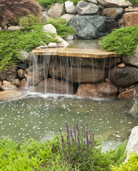 Upgrade Your Backyard with These Creative Rock Garden Ideas Water Features Diy, Koi Pond Ideas, Pond Decor, Waterfall Ideas, Backyard Landscapes, Rock Garden Ideas, Brick Cottage, Zen Rock Garden, Rock Waterfall