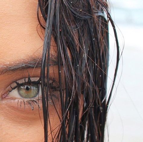 pinterest: karamlepe Wet Hair, Green Eyes, Black Hair, Close Up, A Woman, Green, Hair, Black