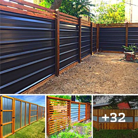 32 Cool Fence Ideas With "Zinc" Simple... - Home inspiration Cool Fence Ideas, Diy Fence Ideas Cheap, Cheap Privacy Fence, Yard Fencing, Corrugated Metal Fence, Diy Backyard Fence, Metal Fence Panels, Wood Fence Design, Privacy Fence Ideas