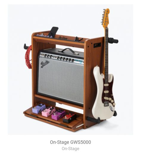 Guitar Amp And Pedal Storage, Guitar And Amp Stand, Diy Guitar Amp Cabinet, Amp Stand Diy, Guitar And Amp Storage, Amp Storage Ideas, Guitar Storage Ideas, Guitar Stand Ideas, Guitar Organization