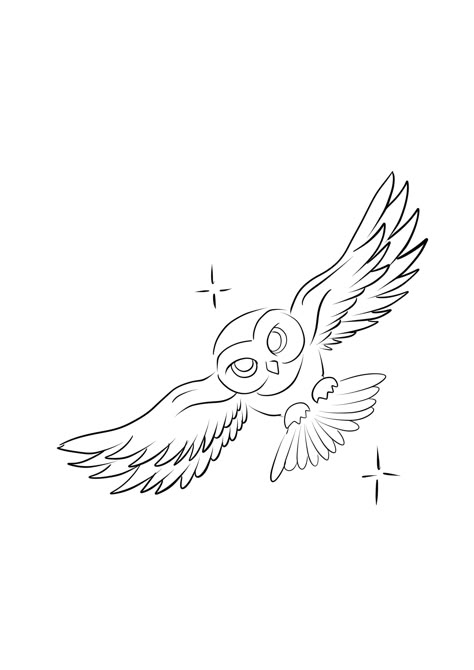 Owls Harry Potter, Harry Potter Tattoos Hedwig, Owl Sketch Drawing, Harry Potter Owl Tattoo, Harry Potter Owl Drawing, Hedwig Drawing, Owl Drawing Sketches, Owl Line Drawing, Hedwig Tattoo