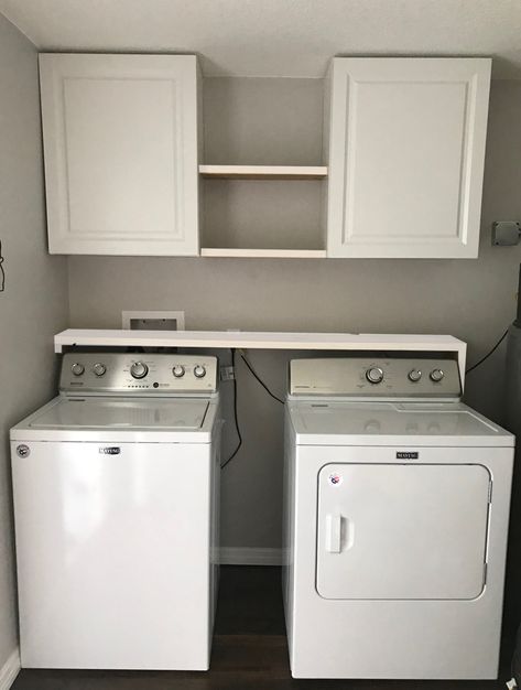 Farmhouse Laundry Room - Laundry Room Storage Solution Laundry Room Storage Solutions, Laundy Room, Laundry Room Storage Shelves, Small Laundry Room Organization, Tiny Laundry Rooms, Room Storage Diy, Laundry Room Renovation, Farmhouse Laundry, Laundry Room Shelves