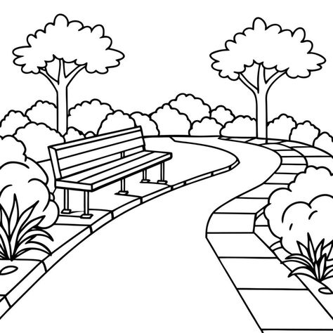 Park Drawing For Kids, Park Drawing Easy, Park Doodle, Park Coloring Pages, Sketchbook Spreads, Mindfulness Coloring, Kids Mindfulness, Outline Images, Mindfulness For Kids