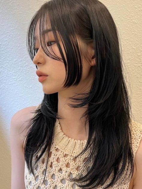 Hime Cut + Side Bangs Cut Side Bangs, Hime Haircut, Hairstyle Asian, Short Hair Glasses, Hime Cut, Brown Hair Shades, Straight Black Hair, Asian Haircut, Hair Inspiration Long