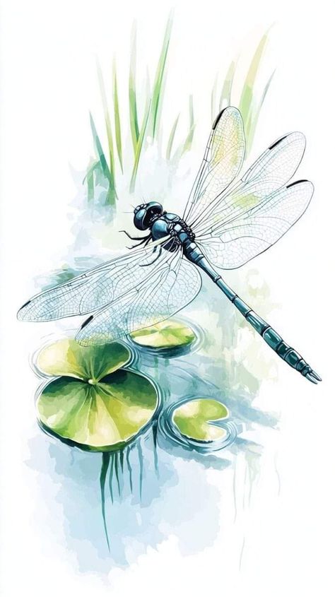 Watercolour Insects, Dragonfly Poster, Dragonfly Illustration, Dragonfly Artwork, Dragonfly Drawing, Fly Drawing, Dragonfly Painting, Dragonfly Tattoo Design, Watercolor Dragonfly