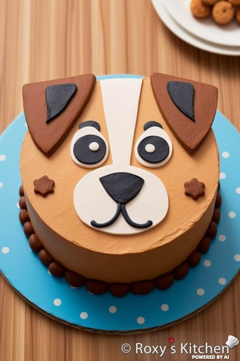 Cakes That Look Like Dogs, Easy Dog Cake Design, 1st Birthday Cake Dog Theme, Puppy Cake Birthday, Dog Inspired Cake, Dog Face Cake Design, Two Let The Dogs Out Party Cake, Dog Birthday Theme Cake, Pet Themed Birthday Cake