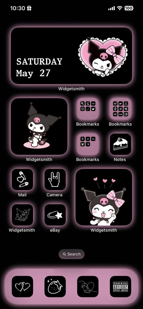 Kuromi Ios Theme, Kuromi Ios 16, Kuromi Homescreen Ideas, Kuromi Iphone Layout, Kuromi Widgetsmith, Kuromi Homescreen Layout, Kuromi Username Ideas, Kuromi Ios Layout, Kuromi Phone Layout