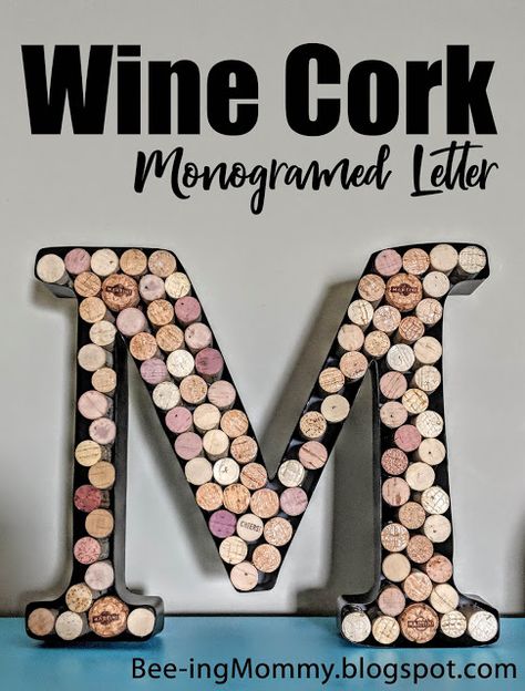 How to make a Wine Cork Monogramed Letter "M" wall decor for a monogramed letter wall Wine Cork Letters Diy, Wine Cork Monogram, Diy Monogram Letters, Wine Cork Letters, Cork Letters, Wet Bar Ideas, How To Make Letters, Cork Wreath, Make Your Own Wine