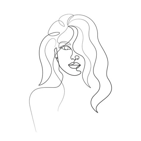 Half Face Line Art, Woman One Line Art, Hair Line Drawing, Line Art Hair, Line Woman Drawing, Hair Line Art, Lady Line Art, One Line Drawing Face, Lady Drawing