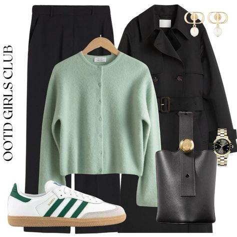 A hint of mint…🍃🌥️ will link this beautiful cardigan in stories!! . #ootd #outfit #mint #green #jumper #smart #smartcasuals #casual #casualwear #workwear #adidas #adidassamba #sambas #greensambas #office #officewear #trench #trenchcoat #fashion #london #corporate #londonljfe #citylife #lookgood #stylist #styleoftheday Mint Jumper Outfit, Mint Green Pullover Outfit, Sage Green Cardigan Outfit, Mint Green Cardigan Outfit, Mint Cardigan Outfit, Trenchcoat Fashion, Green Cardigan Outfit, Cardigan Outfit Aesthetic, Outfit Mint