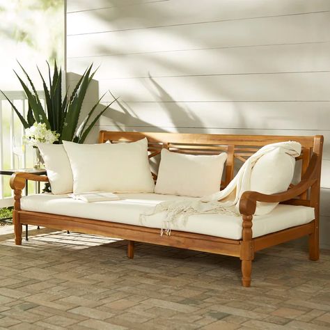 Alcott Hill® Roush Teak Patio Daybed with Cushions & Reviews | Wayfair Outdoor Patio Daybed, Kursi Outdoor, Patio Daybed, Outdoor Daybed, Coastal Bedrooms, Outdoor Products, Trundle Bed, Teak Outdoor, Patio Sofa