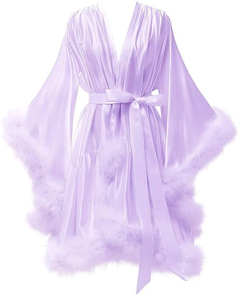 yinyyinhs Sexy Feather Robes Dressing Gowns Nightwear Shiny Smooth Silk Satin Plush Fur Cuff Short Nightie at Amazon Women’s Clothing store Fancy Robes, Bridal Dressing Gown, Sleepwear Black, Robe Silk, Pijamas Women, Lingerie Nightgown, Bridal Robe, Crop Top Dress, Silk Robe