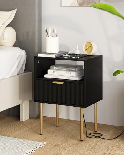 Fluted Bedside Table, Fluted Nightstand, Shelf For Bedroom, Bedside Furniture, Black Bedside Table, Black Nightstand, Side Table With Drawer, Living Room Black, Modern Bedside Table