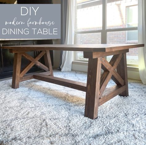 Diy X Base Dining Table, Farmhouse Kitchen Table Plans, Free Farmhouse Table Plans, Building An Outdoor Table, Diy Dinning Room Table, Diy Modern Farmhouse Dining Table, Diy Rustic Kitchen Table, Diy Farmhouse Dining Room Table, Diy Wood Dining Table