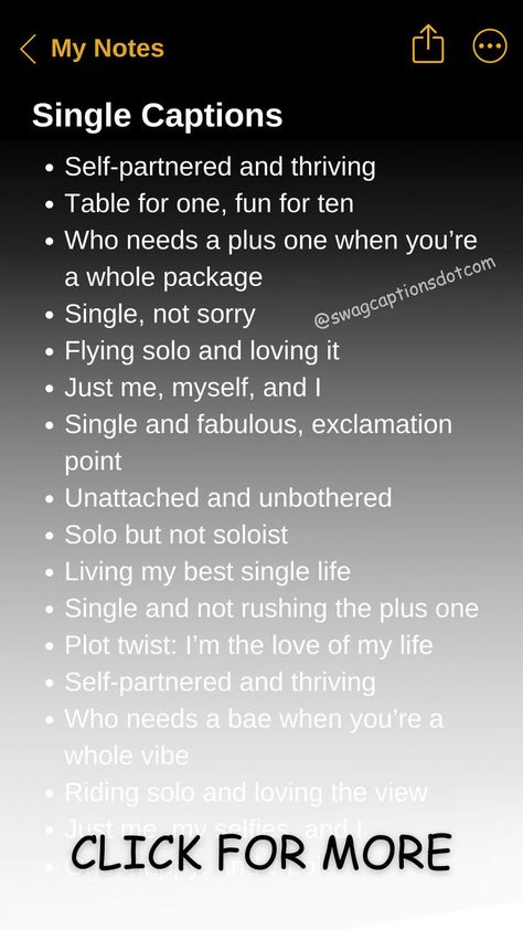 Looking for the perfect words to express your single life vibes? Discover a collection of witty, empowering, and fun captions for single girls that are sure to make your social media posts shine. Whether you're celebrating your independence, embracing self-love, or just enjoying life's adventures, these captions will help you capture the essence of being single. Captions For Single, Single Instagram Captions, Fun Captions, Dope Captions, Relationship Captions, Motivational Captions, Dope Captions For Instagram, Life Captions, Caption Ig