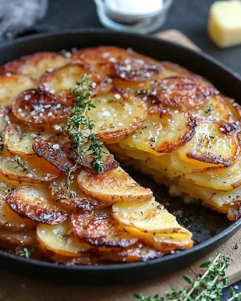 Crispy Balsamic Potato Torte with Fresh Thyme Potato Torte, Balsamic Potatoes, Potato Gratin Recipe, Vegetarian Sides, Vegan Roast, Vegetarian Side Dishes, Potato Gratin, Vegan Potato, French Recipes