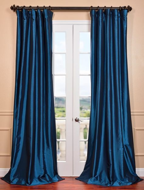 Blue Silk Curtains, Faux Silk Curtains, Green Drapes, French Pleat, Half Price Drapes, Silk Curtains, Boho Beautiful, Southwest Decor, Custom Drapery