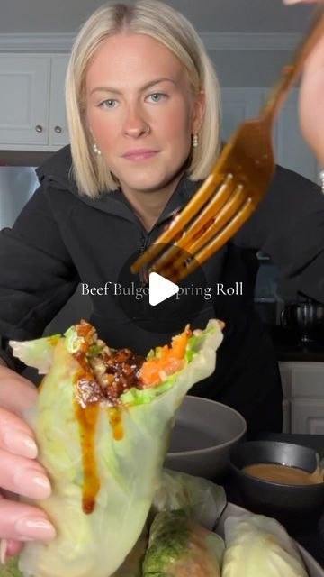 Samantha on Instagram: "Beef Bulgogi Spring Roll🌸 These are so delicious!! Definitely a favorite in my -235lb weight loss journey with PCOS. They’re high protein and low calorie! #beef #bulgogi #spring #roll #highprotein #pcos #pcosawareness #pcosweightloss #caloriedeficit #weightloss #mealprep #asmr #dinner" Beef Bulgogi Spring Roll, Bulgogi Spring Rolls, High Protein Summer Rolls, Spring Roll Lunch Ideas, Ground Beef Spring Rolls, Low Calorie Spring Rolls, Protein Spring Rolls, High Protein Spring Rolls, High Protein Asian Recipes