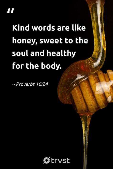 "Kind words are like honey, sweet to the soul and healthy for the body." -Proverbs 16:24 #trvst #quotes #socialchange #beinspired English Proverbs With Meanings, Honey Quotes, English Proverbs, Kind Words Are Like Honey, Words Are Like Honey, Shakespeare Words, Bee Quotes, Uplifting Quotes Positive, Throne Of Grace