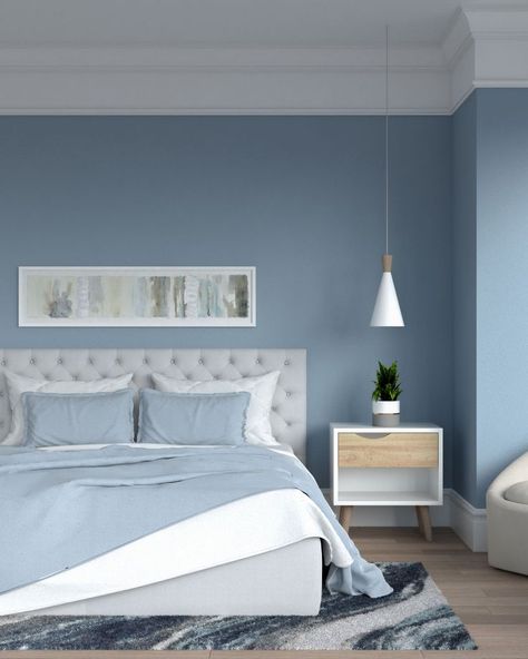 Navy Blue Bedroom Decor, Blue Themed Bedroom, Baby Blue Bedrooms, Bedding Colors, Blue Decor Ideas, Bedding Color, Grey And White Bedding, Blue Gray Bedroom, Blue Bedroom Walls