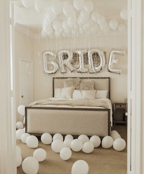 Bride Balloons, Bridal Room Decor, Hotel Room Decor, Hotel Room Decoration, White Rose Petals, Bride To Be Decorations, Ultimate Bachelorette Party, Bride To Be Balloons, Bachelorette Planning