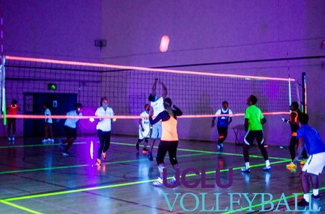 Glow Volleyball Party, Glow Volleyball, Neon Volleyball, Student Council Ideas, Indoor Sports Court, Black Light Party, Senior Year Ideas, Senior Things, Sports Court