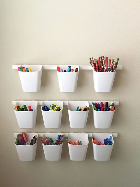 Storage Ideas For Kids, Kids Desk Organization, Craft Room Organization Storage, Ikea Art, Kids Basement Ideas, Supply Organization, Craft Storage Ideas, Craft Storage Organization, Art Supplies Storage